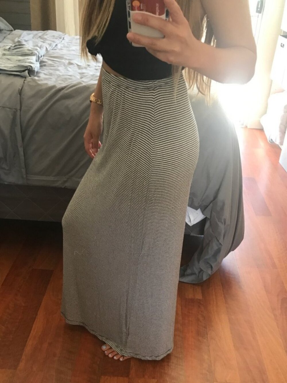 Brandy Melville Gray Black Striped Maxi Skirt